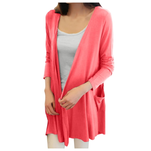HBFAGFB Womens Cardigan Comfortable Long Sleeves Thin Spring Summer Jacket with Pockets Watermelon Red Size One Size