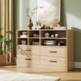 thumbnail image 2 of Garvee Modern 4-Drawer Dresser with Adjustable Storage Shelves, TV Stand & Organizer, 6 Open Cubbies, 47" Chest of Drawers for Bedroom, Living Room, Hallway, Oak, 2 of 8