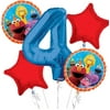 Sesame Street Elmo 4th Blue Happy Birthday Foil Balloon Bouquet 5 pc Party Balloon Collection