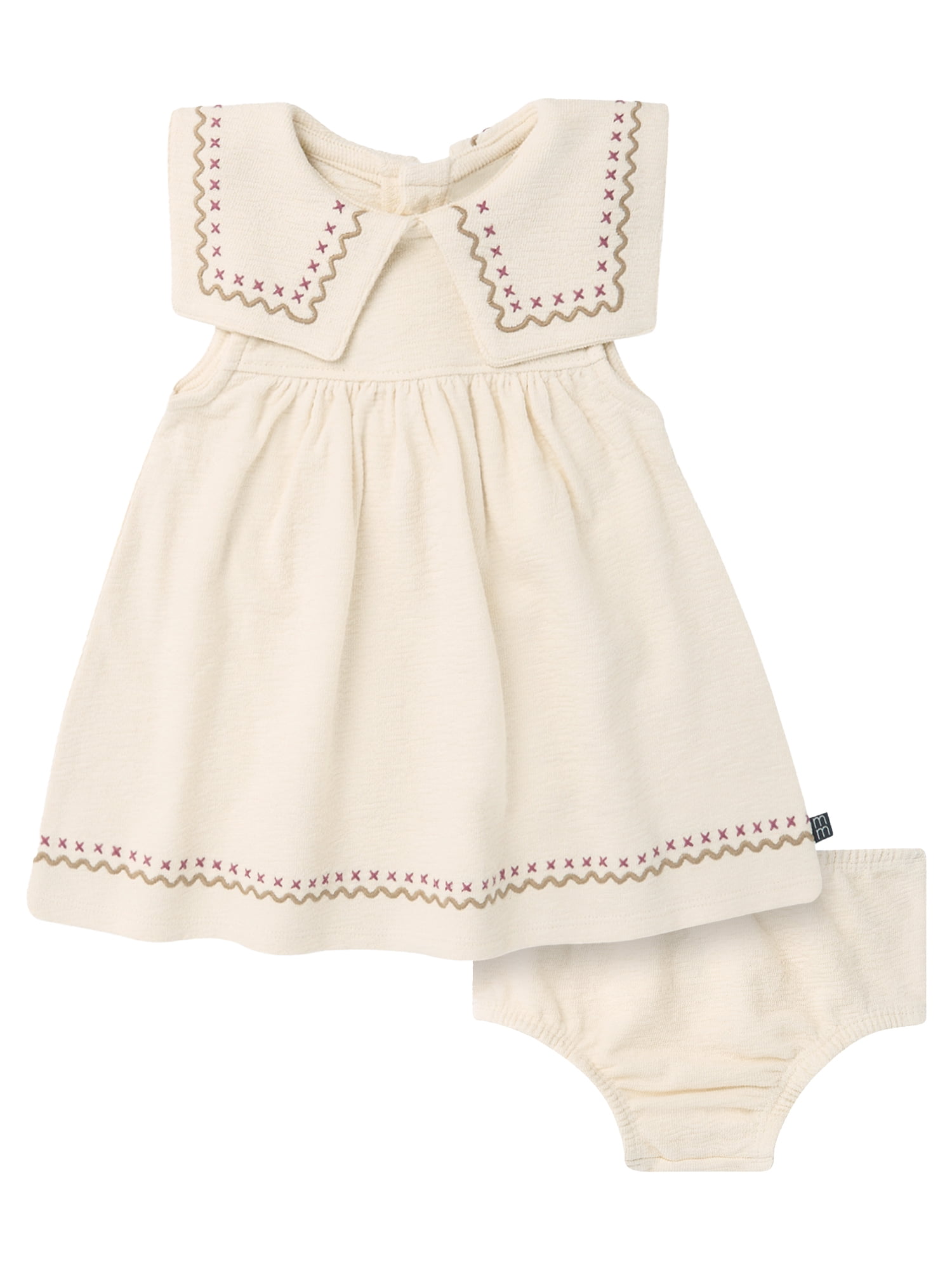Modern Moments by Gerber Baby Girl Novelty Embroidered Collar Dress and Diaper Cover, 2-Piece, Sizes 0/3 Months - 24 Months