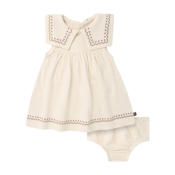 Modern Moments by Gerber Baby Girl Novelty Embroidered Collar Dress and Diaper Cover, 2-Piece, Sizes 0/3 Months - 24 Months