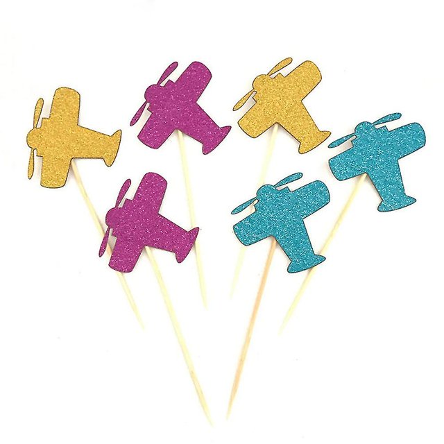 24 Uds. De adornos para tartas de avión, avión brillante decorativo, magdalenas, magdalenas, alimentos, frutas, selecciones, Baby Shower