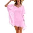 thumbnail image 4 of BKQCNKM Cover Up for Beach,swim Suits for Women 2024,women's Solid Round Neck Chiffon Tassel Large Loose Beach Cover Chiffon Plus Size Swimsuit for Women,swim Cover Up for Women Pink One Size, 4 of 6