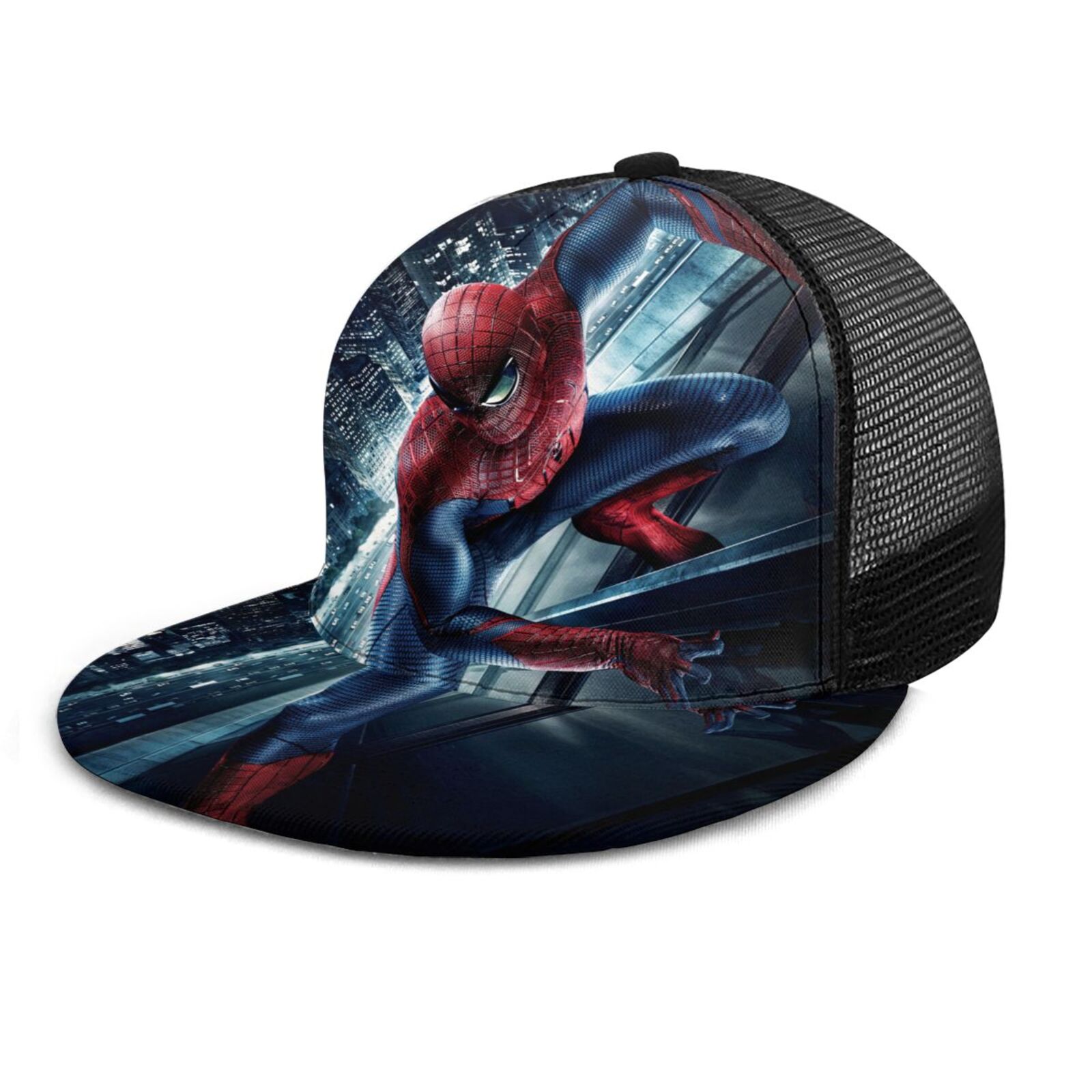 Flat Billed Trucker Hat Mesh Back 