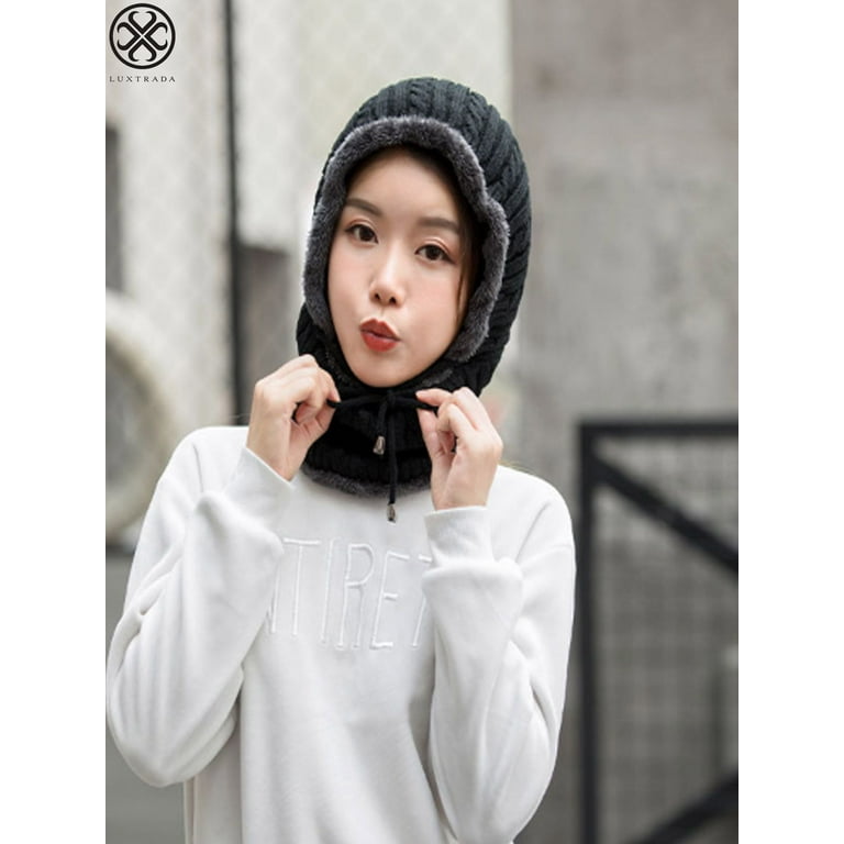 Luxtrada Womens Attached Knit Winter Beanie Hat Scarf Set Luxtrada Womens Attached Knit Winter Beanie Hat Scarf Set