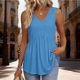 thumbnail image 2 of Long Tank Tops for Women Linen V Neck Pleated Sleeveless Strap Tops Summer Tops, 2 of 5