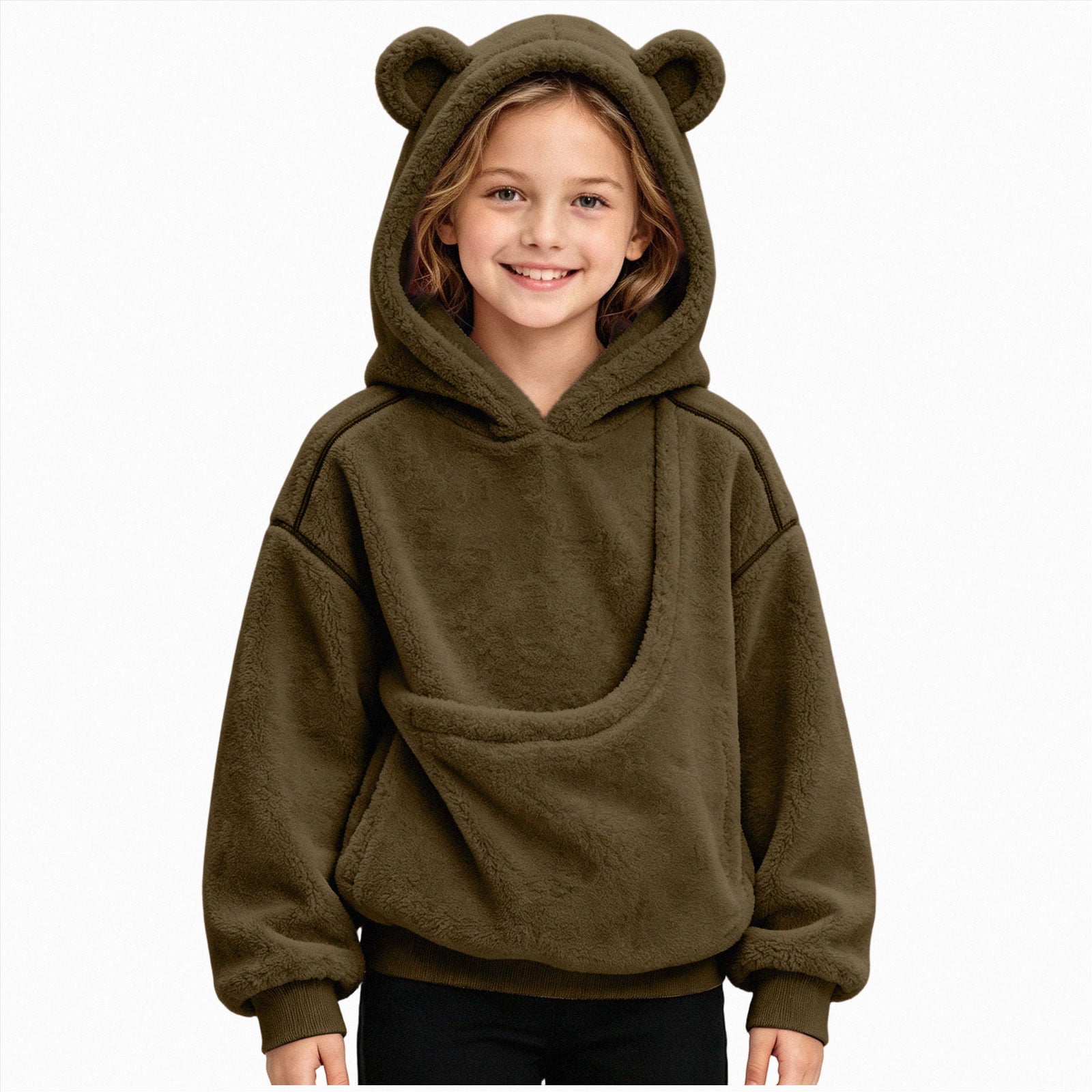 mgoYE Girls Pet Pouch Hoodie With Kangaroo Pockets Cats Animal Holder Long Sleeve Fleece Hooded Pullover Sweatshirt