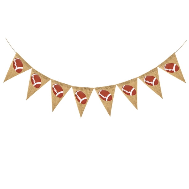 KAKOWELY Adornos de banderines de arpillera vintage para fiestas, temática de fútbol, guirnalda de banderines, diseño de rugby, banderines de lino, suministros para fiestas
