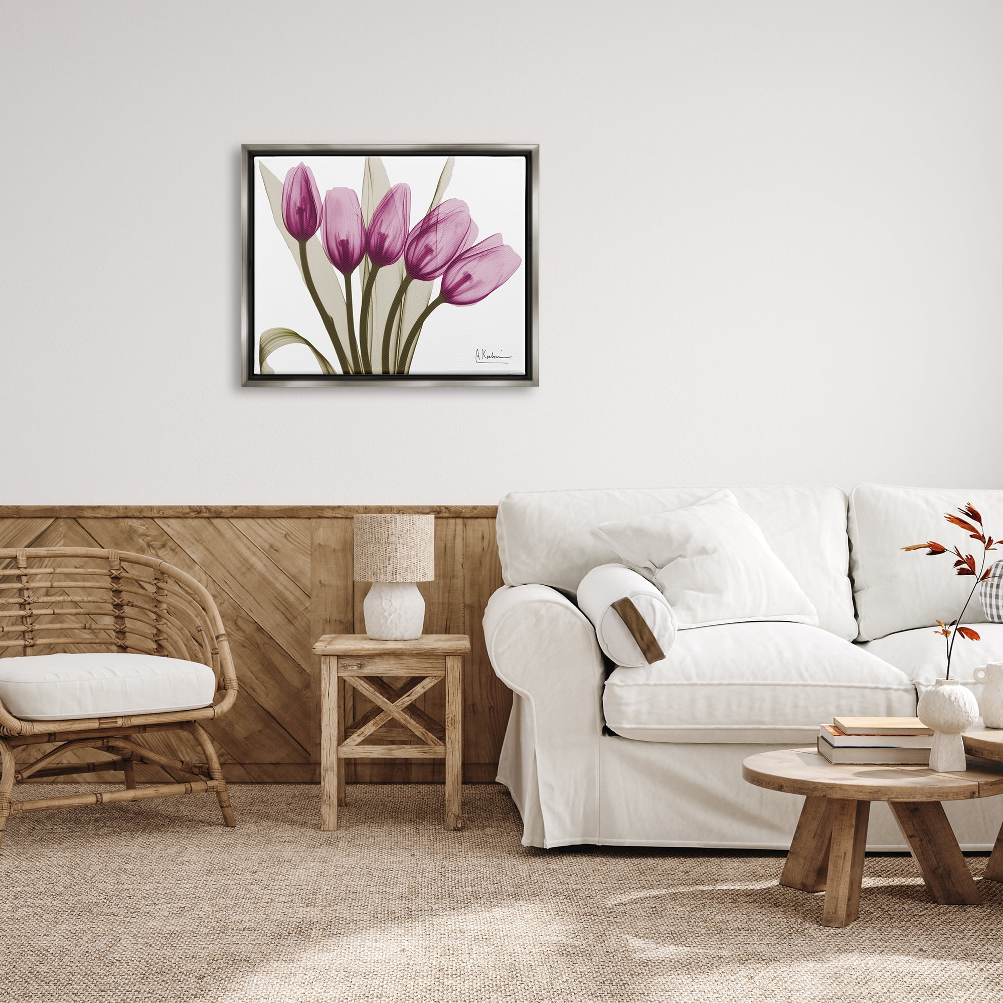 Stupell Industries Contemporary Pink Tulips Botanical & Floral Photography Gray Floater Framed Art Print Wall Art, 31 x 25