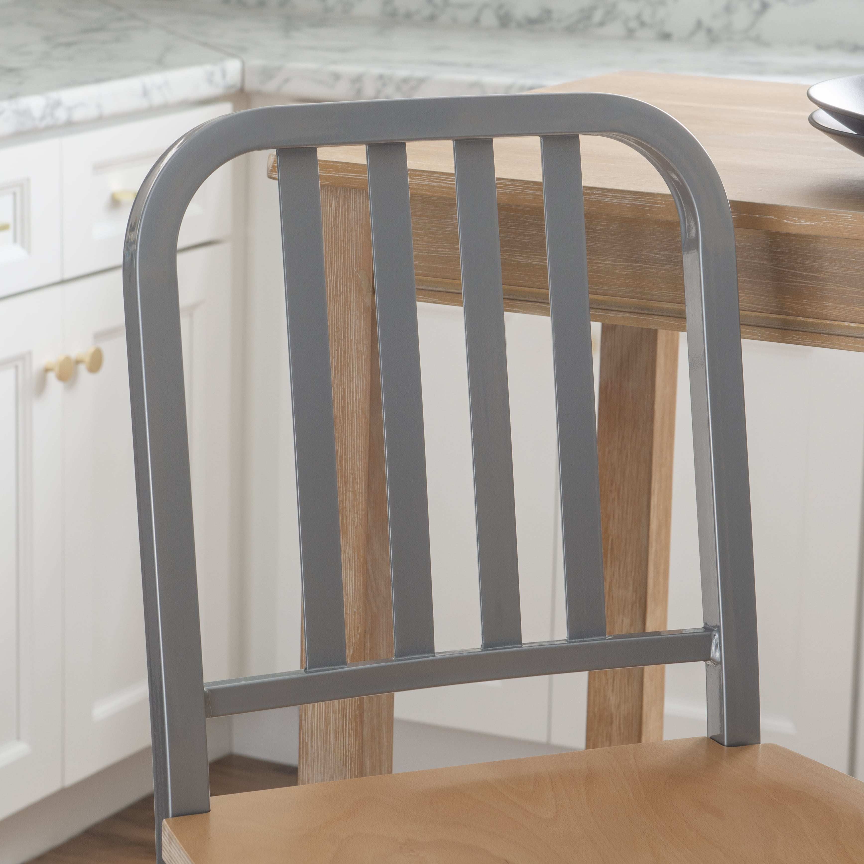 Linon Fostria 30" High Back Metal Bar Stools, Set of 2, Silver/Natural