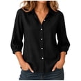 thumbnail image 2 of Qulqfy Women's Blouses 3/4 Sleeve Cotton Fall Solid Dressy Tunic Pleat Collared Black Button Up Vintage Womens Tops M, 2 of 6