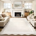 thumbnail image 3 of Garvee Modern Bordered Large Area Rugs, 10'x13' Abstract Aesthetic Soft Living Room Rug Irregular Non-Slip Low-Pile Scalloped Rugs Carpet for Bedroom Dining Room Home Office, Beige, 3 of 9