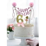 Sixth Birthday Cake Toppers, Happy Birthday Cake Bunting Topper Ballerina Cake Topper 6 Cake Topper Set of 3