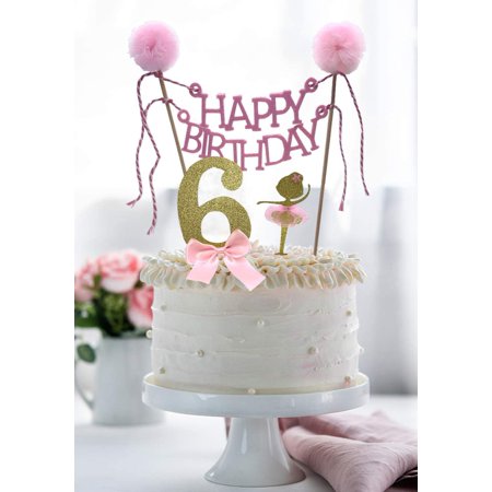 Sixth Birthday Cake Toppers, Happy Birthday Cake Bunting Topper Ballerina Cake Topper 6 Cake Topper Set of 3
