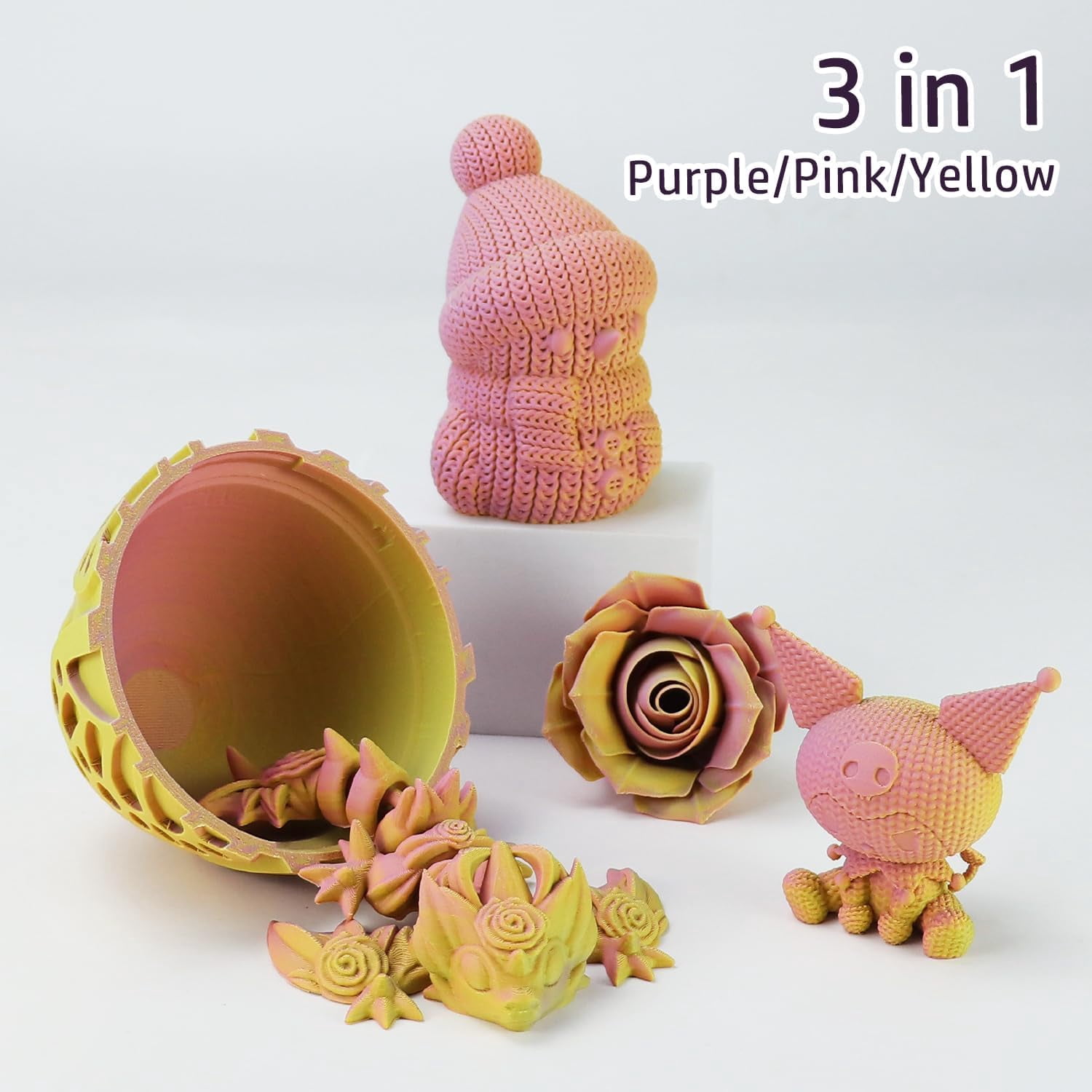 Matte Tricolors PLA 3D Printer Filament Multi-Color Changing by Angle Rainbow PLA 3D Printing Filament Fit Most 3D Printers/3D Pens,Matte Purple/Pink/Yellow,1KG(2.2lbs)/Spool
