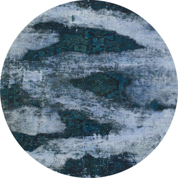 Ahgly Company Indoor Round Abstract Columbia Blue Abstract Area Rugs, 3' Round
