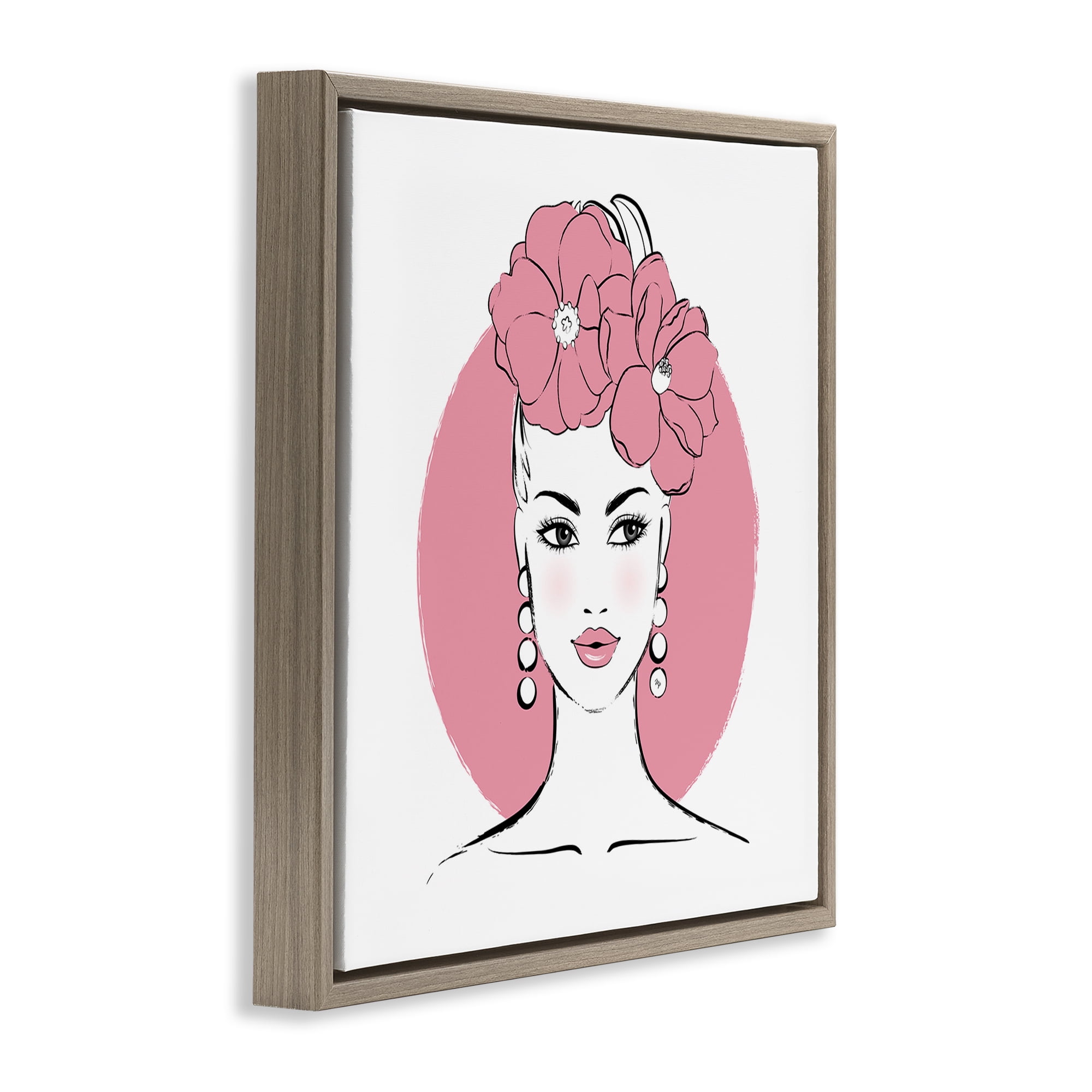 Stupell Industries Pink Lady Portrait Novelty Painting Brown Floater Framed Art Print Wall Art, 25 x 25