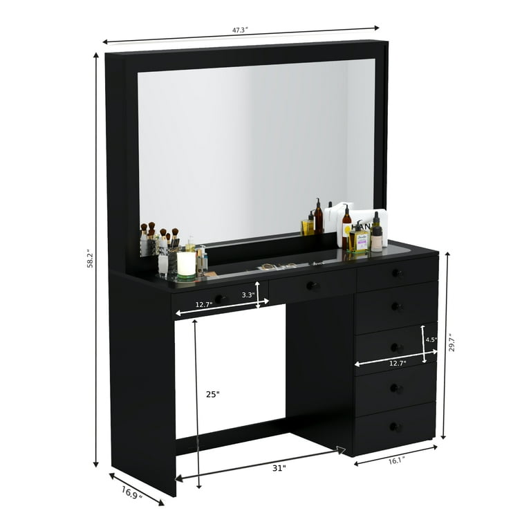 Ember Interiors Maddie Modern Black Painted Vanity Table for