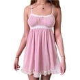 thumbnail image 2 of TRKIYQC, vestido de verano para mujer, encaje de lunares, tirantes finos, corte bajo, sin mangas, volantes, línea A, Mini dulce vestido de vacaciones TRKIYQC moda, 2 of 10