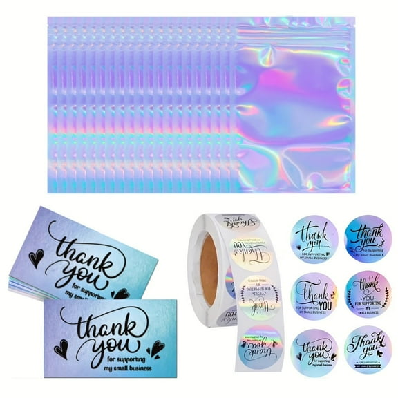 Gold Foil Thank You Cards Set & Stickers - 100 Pack Thank You Notes Set - Large Greeting Card Small Business, Wedding, Bridal Shower - Colorful