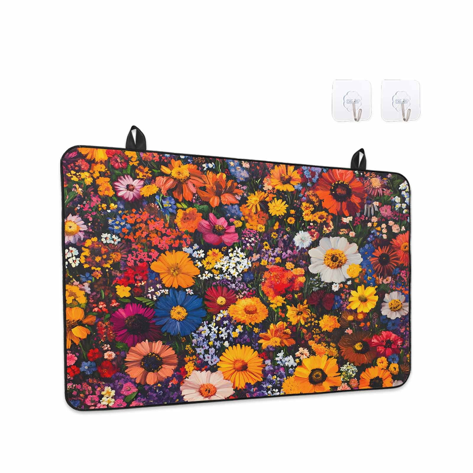 Spring Flowers Stove Top Cover for Electric Stove, Heat-proof & Non Slip Glass Top Stove Cover Protector, Daisy Yellow Blue Flower Retro Painting Kitchen Flat Cooktop Rubber Mat 24x21 Inches