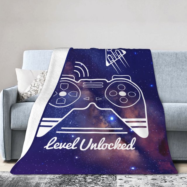 DouZhe Ultra-Soft Micro Fleece Lightweight Flannel Bed Blanket, Game Controller Level Unlocked Print Cozy Warm Throw Blankets, 50"x40"