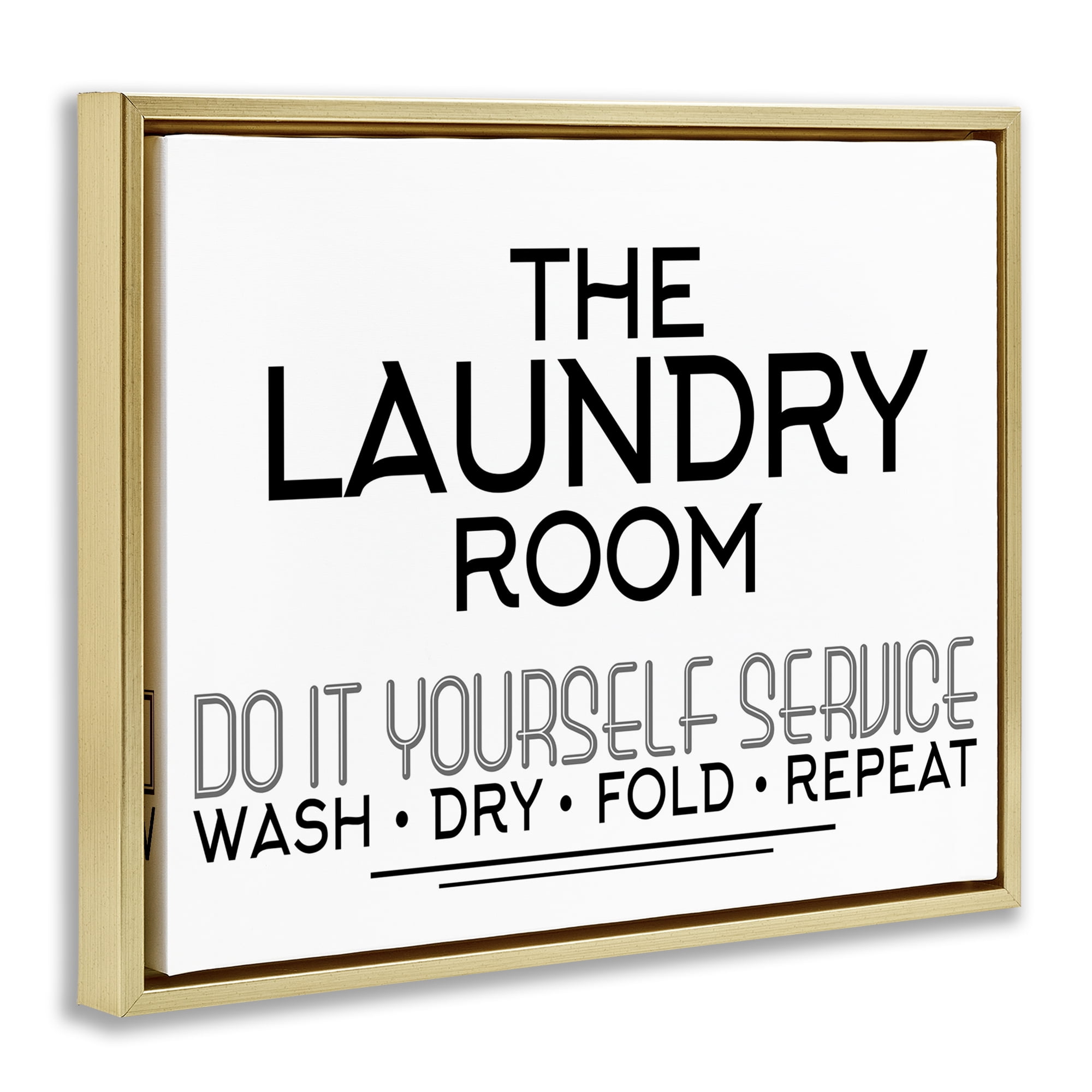 Do It Yourself Laundry Minimal Gold Framed Floater Canvas Wall Art, design by Kim Allen
