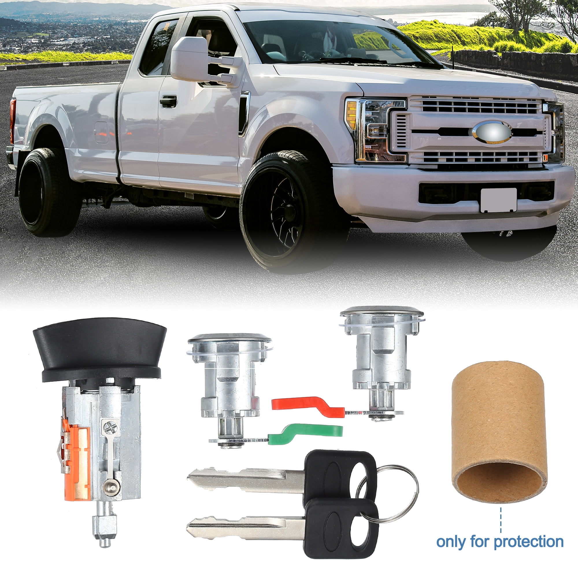 Door Lock Cylinder Tumbler Ignition Switch with Keys Set Replacement  for Ford E150 250 350