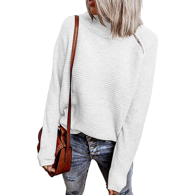 EGNMCR Chandail à Col Roulé pour Femmes, Chandails pour Femmes Mode Femmes Couleur Unie Fermeture Éclair Manches Longues chandail Col Roulé Chandail Femmes Chandail