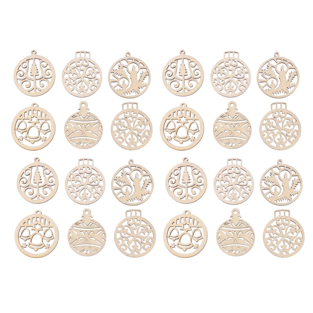 50pcs Hollow Wooden Carved Craft Embellishments Wood Slices Manual