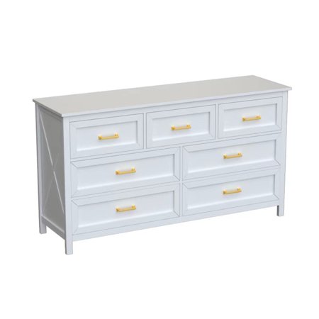 YouTrend 7 Drawer Farmhouse Dresser Wood Rustic Chest of Drawer with Metal Handles for Bedroom Living Room Hallway Natural White