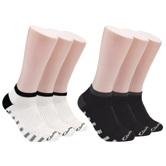 Clarks Men's Sport Half Cushion Low Cut Socks 6 Pair, White/Black, Men's 7-12 Shoe