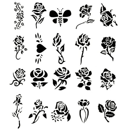 Self Adhesive Airbrush Tattoo Stencil Set Book of 20 Rose Design Template