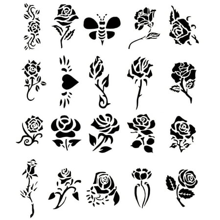 Self Adhesive Airbrush Tattoo Stencil Set Book of 20 Rose Design Template Flower - Walmart.com