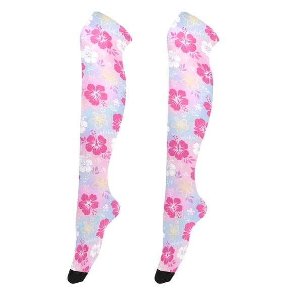 Pink Flower High Thigh Socks Over Knee Thin Tights Long Stocking for Women Leg Warmer