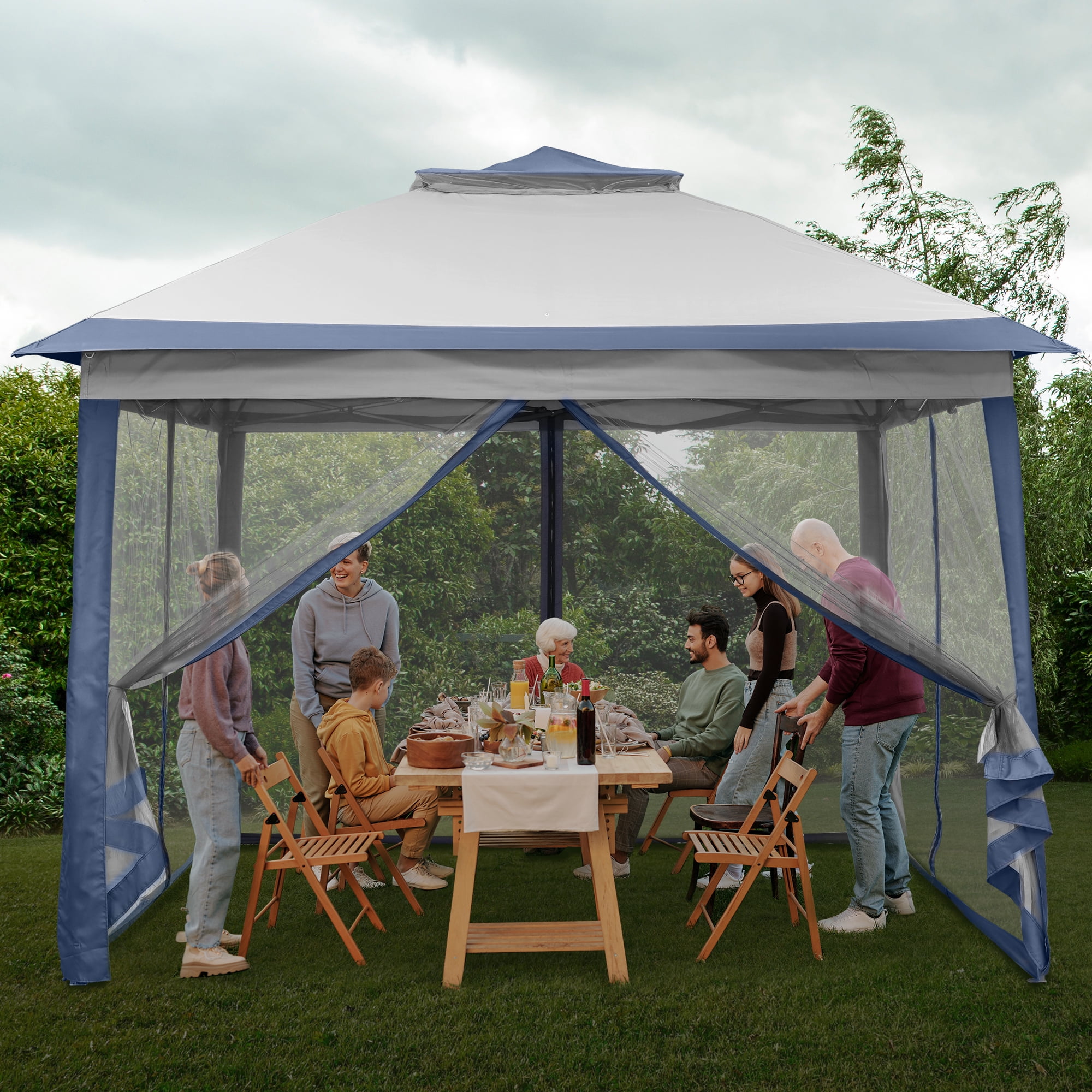 Outdoor Basic 11'x 11'Pop up Patio Gazebo,Portable Canopy Shade Tent with Sidewalls,Blue