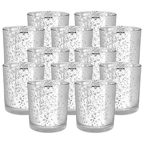 Just Artifacts 3 Inch Speckled Silver Mercury Glass Votive Candle Holder 12pcs 8113