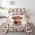 thumbnail image 3 of Homewish Kawaii Highland Cattle Bedding Comforter Set, Fashion Brown Cow Print Twin Comforter Sets, Romantic Rose Floral Reversible Bedding Set, Luxury Bedroom Decor, 2pcs, 3 of 8