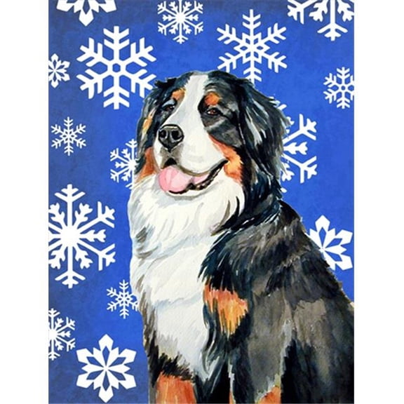 11 x 15 in. Bernese Mountain Dog Winter Snowflakes Holiday Garden Size Flag