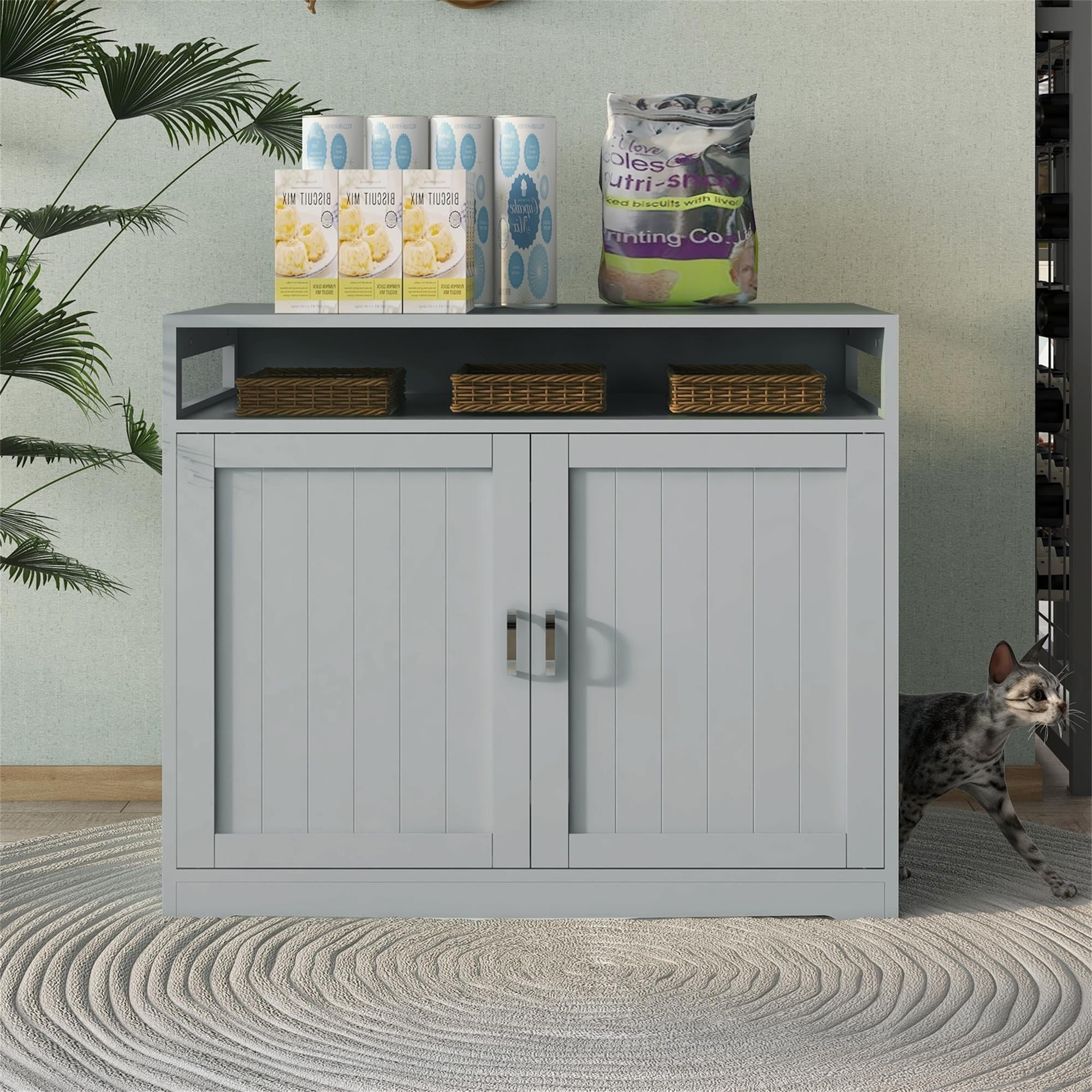 Pefilos 31" Cat Litter Box Enclosure Furniture with Hidden Plug, 2 Doors Indoor Cat Washroom, Wooden Enclused Litter Box Cat House, Gray Pefilos 31" Cat Litter Box Enclosure Furniture with Hidden Plug, 2 Doors Indoor Cat Washroom, Wooden Enclused Litter Box Cat House, Gray