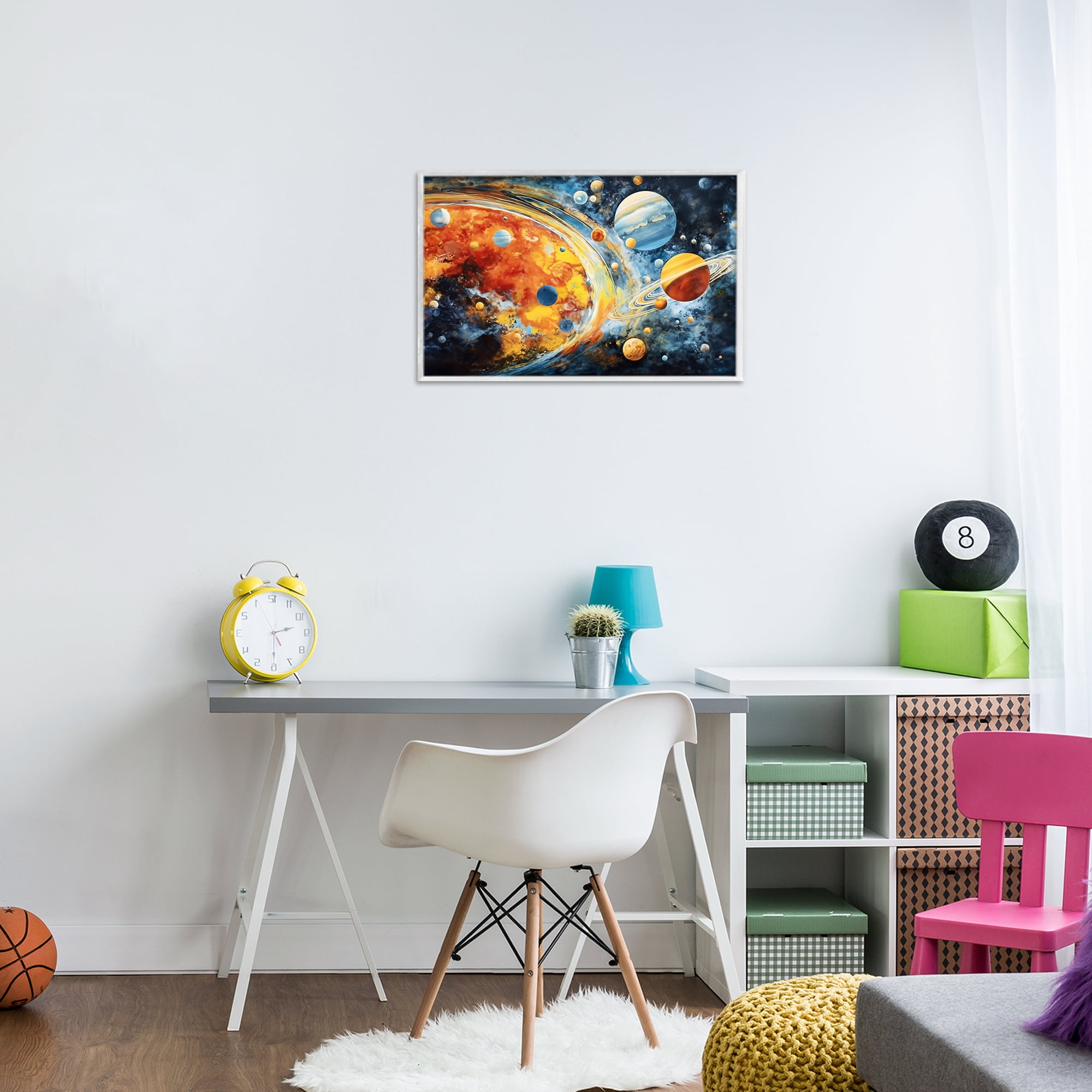 Stupell Industries Space Whirl Planets White Framed Giclee Art, design by Ray Powers