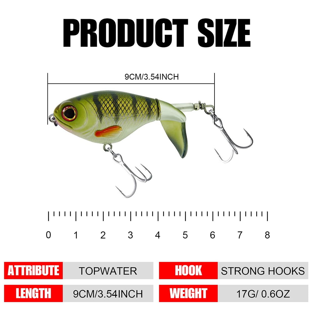 3PCS Whoper Plopper Lures, Plopping with Floating Rotating Tail, Fishing with Barb Treble Hooks