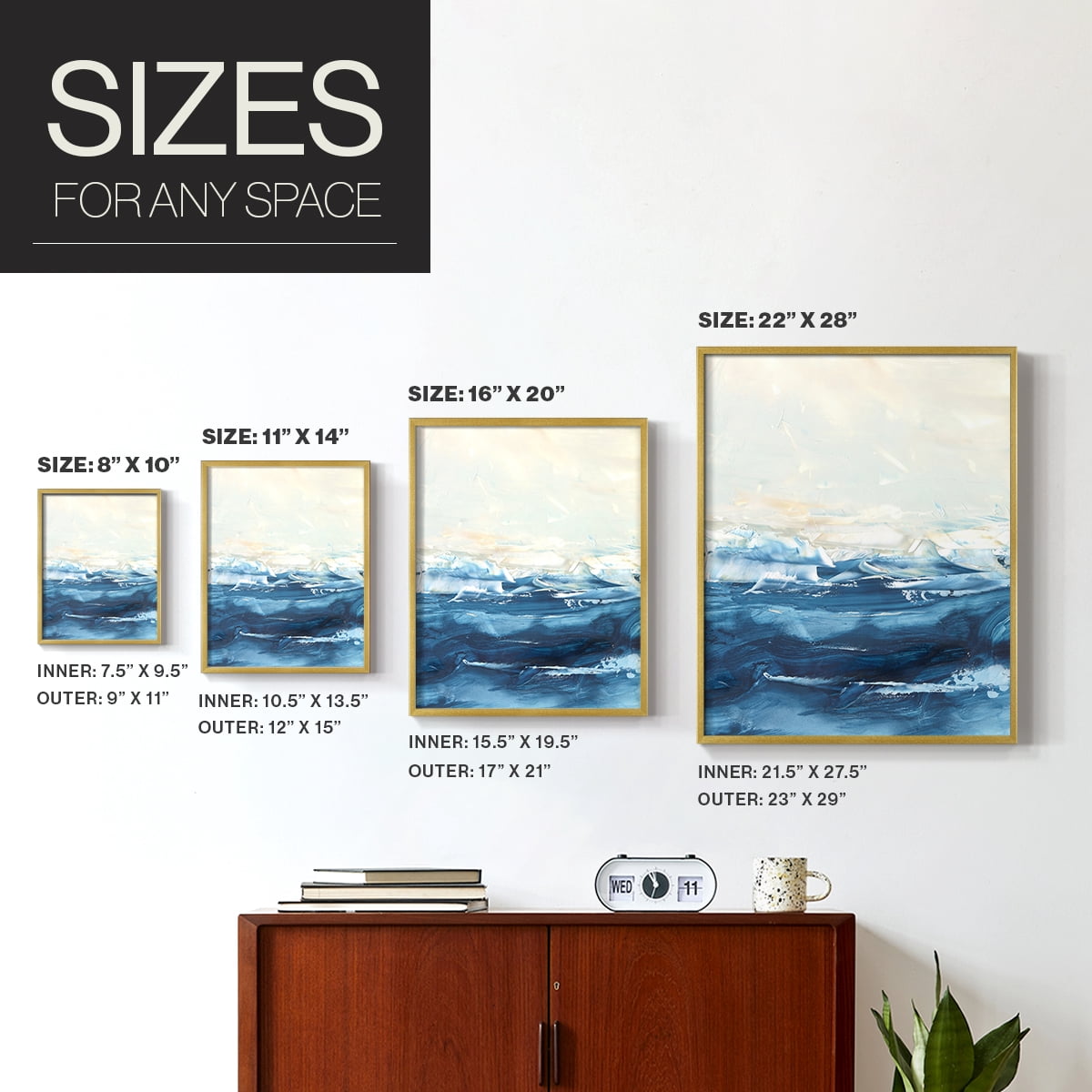 Wave after Wave II Framed Print in Gold Solid Wood 8 x 10 Framed Print