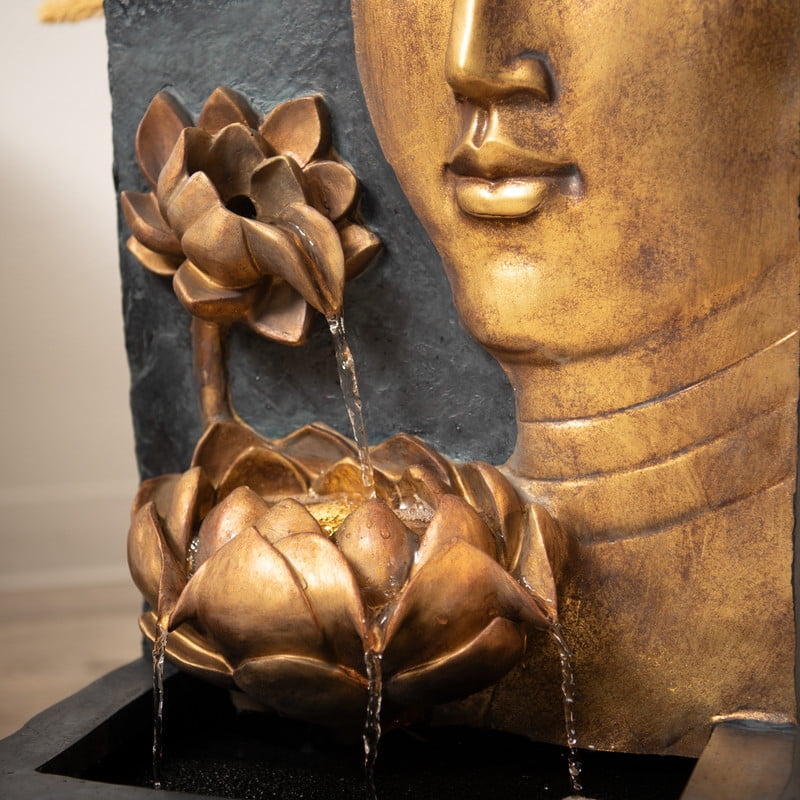 XBrand 30" Buddha Water Fountain Indoor Outdoor w LED Light