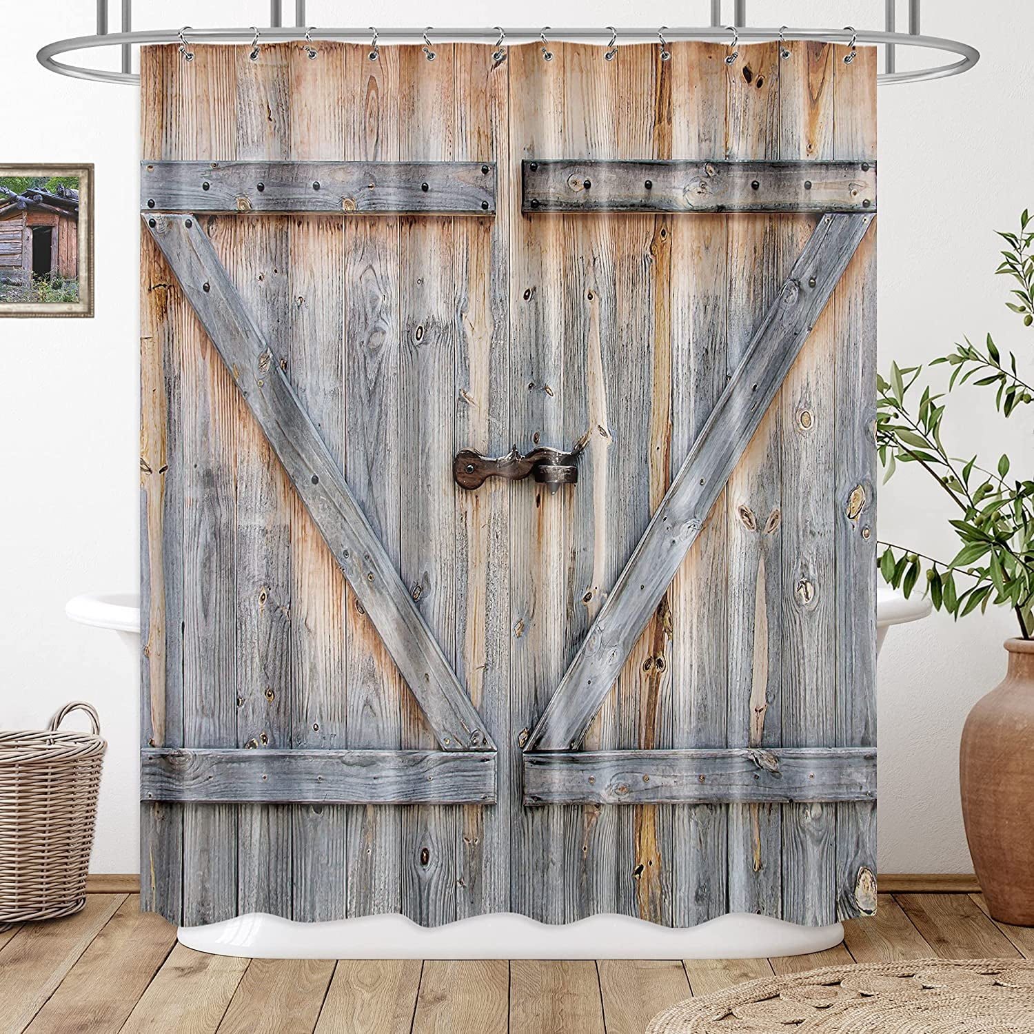 Rustic Barn Door Bathroom Shower Curtain Brown Garage Wood