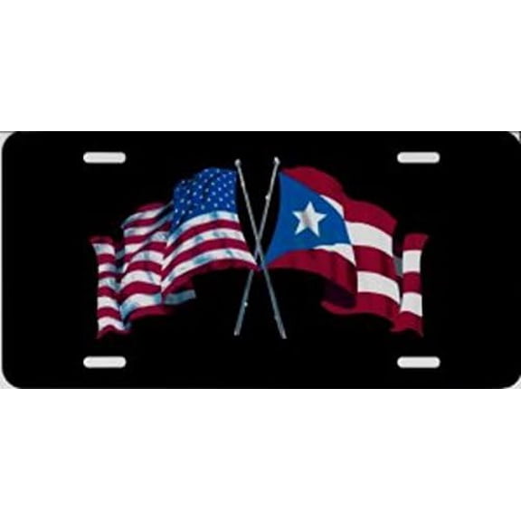 United States and Puerto Rico Crossed Flags Photo License Plate