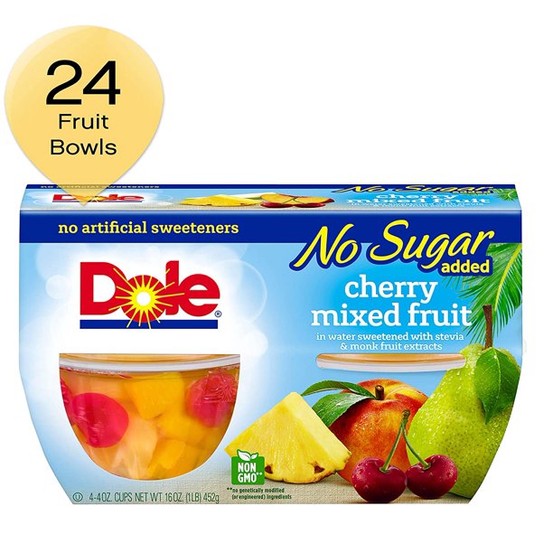 DOLE FRUIT BOWLS No Sugar Added Cherry Mixed Fruit, 4 Cups (6 Pack