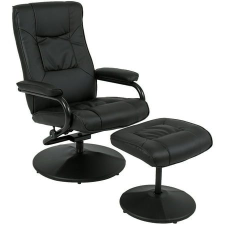 Leather Reclining Chair - Best Choice Products Leather Swivel Recliner Lounge Chair w/ Padded Armrests and Ottoman Stool for Home, Office, Gaming - Black