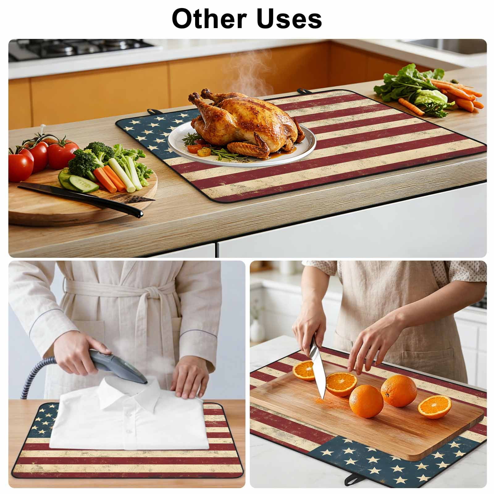Retro Red Blue American Flag Stove Top Cover for Electric Stove, Heat-proof & Non Slip Glass Top Stove Cover Protector, US Flag Vintage Stars Kitchen Flat Cooktop Rubber Mat 24x21 Inches