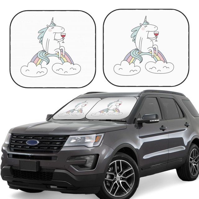 Wukai Unicorn and Wine Car Front Windshield Sun Shade,Sun Visor Shield Block Automotive Interior Protector Blocks UV Rays-Small